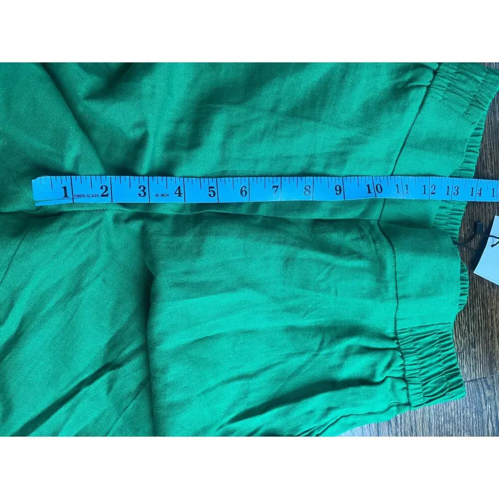Zara women’s wide leg linen blend pants Sz. XS bold green NWT